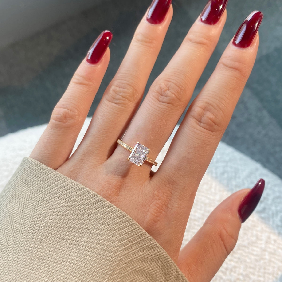 [Royal Jewellery]2.0 Carat Dazzling Sparkling Radiant Cut Party Ring