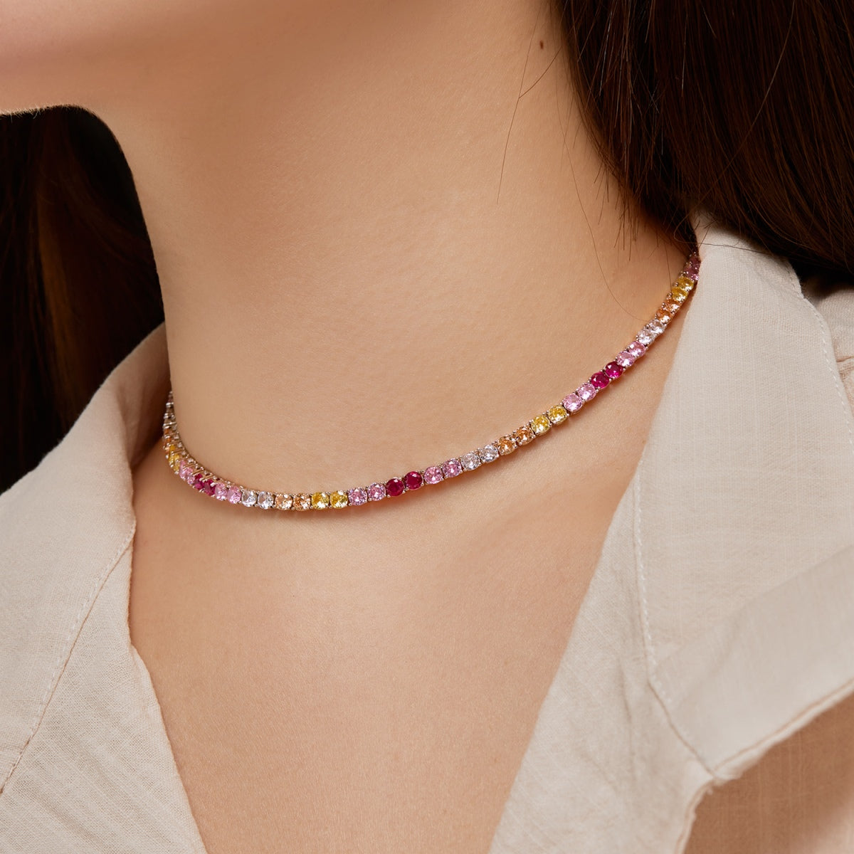 [Royal Jewellery]Delicate Colorful Tennis Necklace