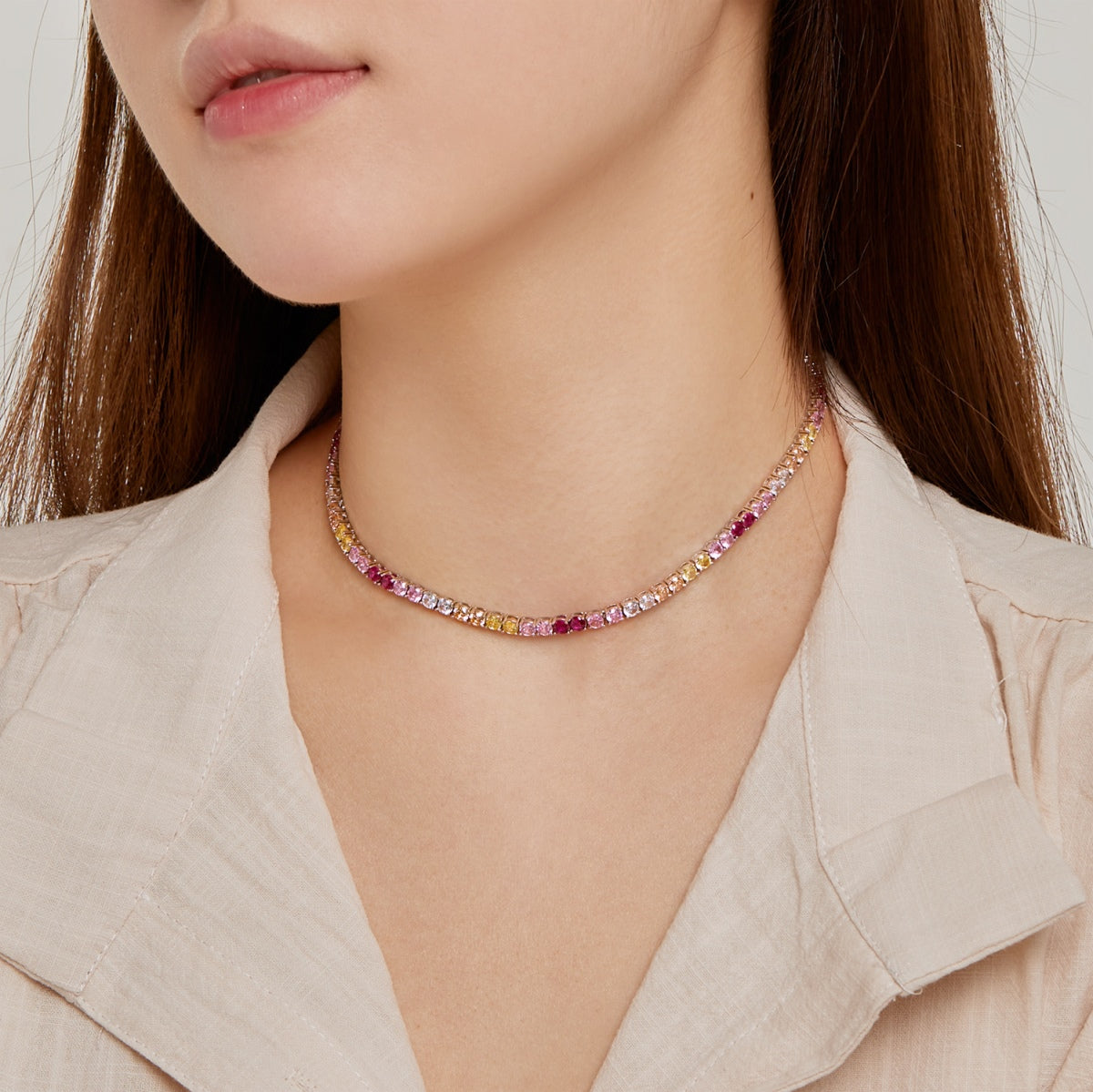 [Royal Jewellery]Delicate Colorful Tennis Necklace