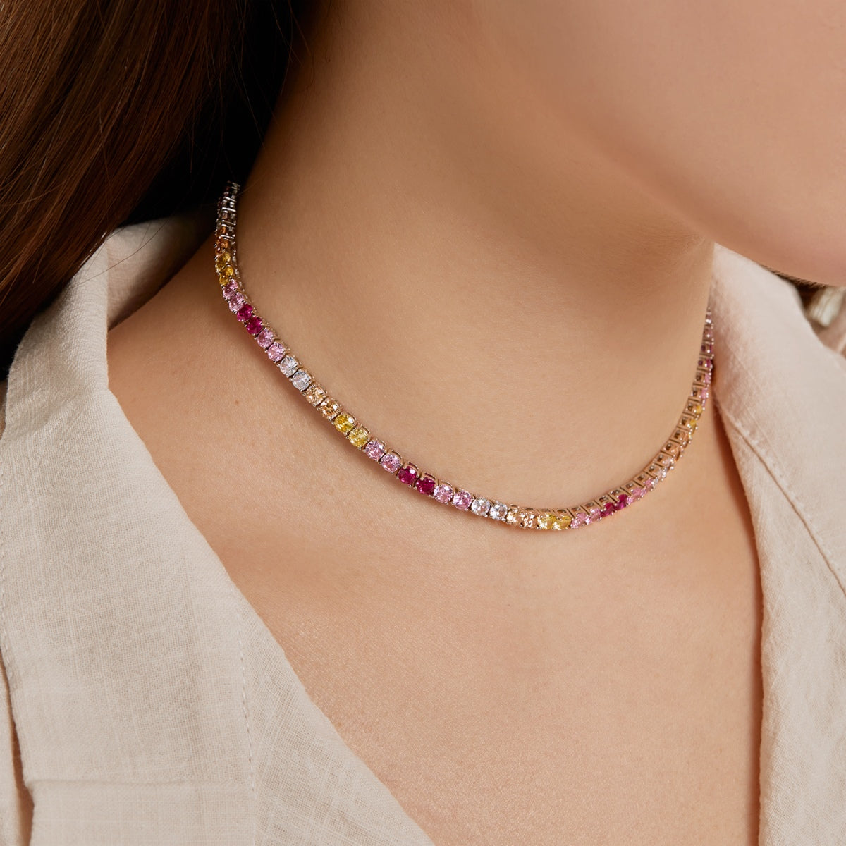 [Royal Jewellery]Delicate Colorful Tennis Necklace