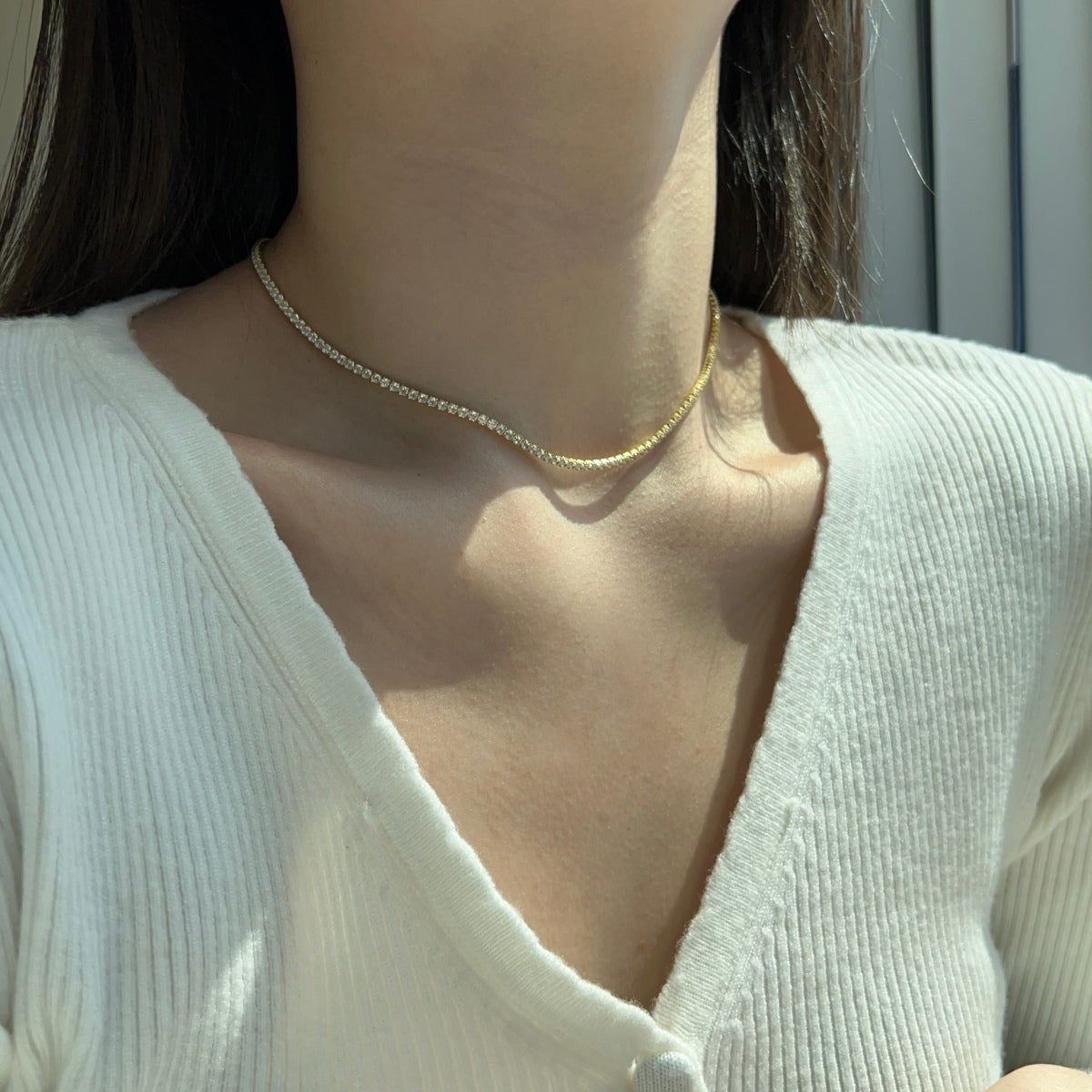 [Royal Jewellery]Delicate Round Shape Tennis Necklace