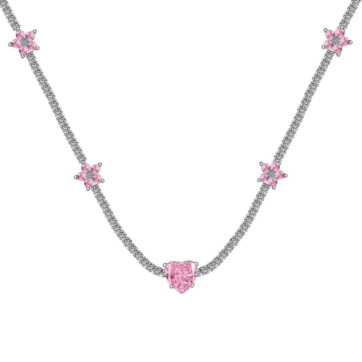 [Royal Jewellery]Dazzling Pink Heart Flower Necklace