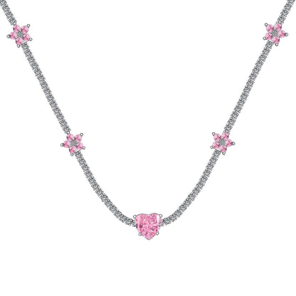 [Royal Jewellery]Dazzling Pink Heart Flower Necklace