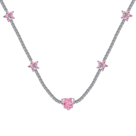 [Royal Jewellery]Dazzling Pink Heart Flower Necklace