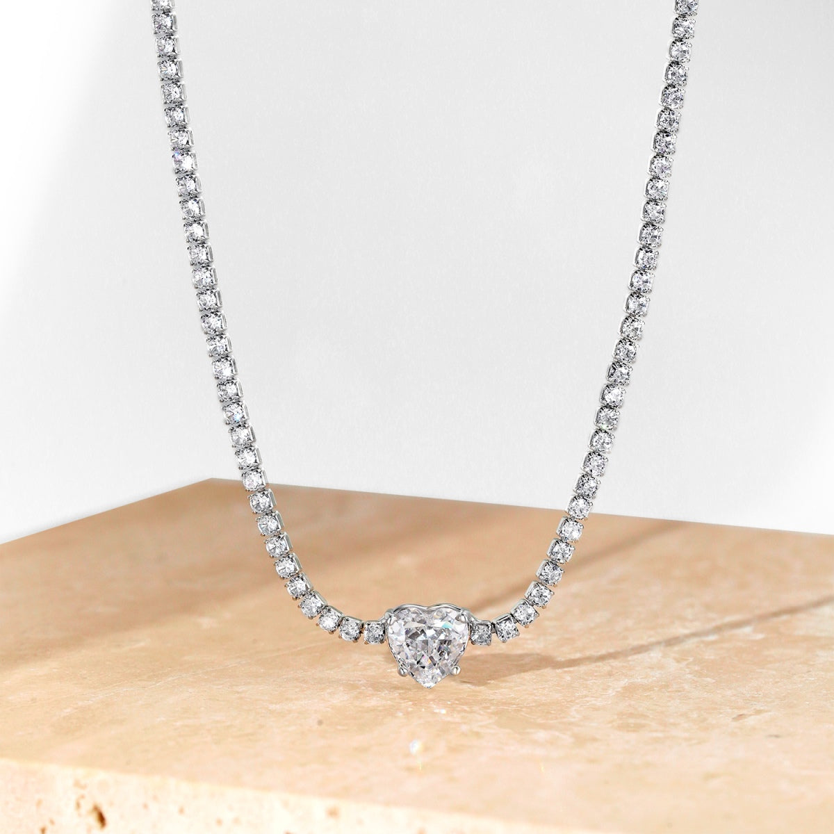 [ROYAL]2.0 Carat Sparkling Tennis Heart Cut Necklace