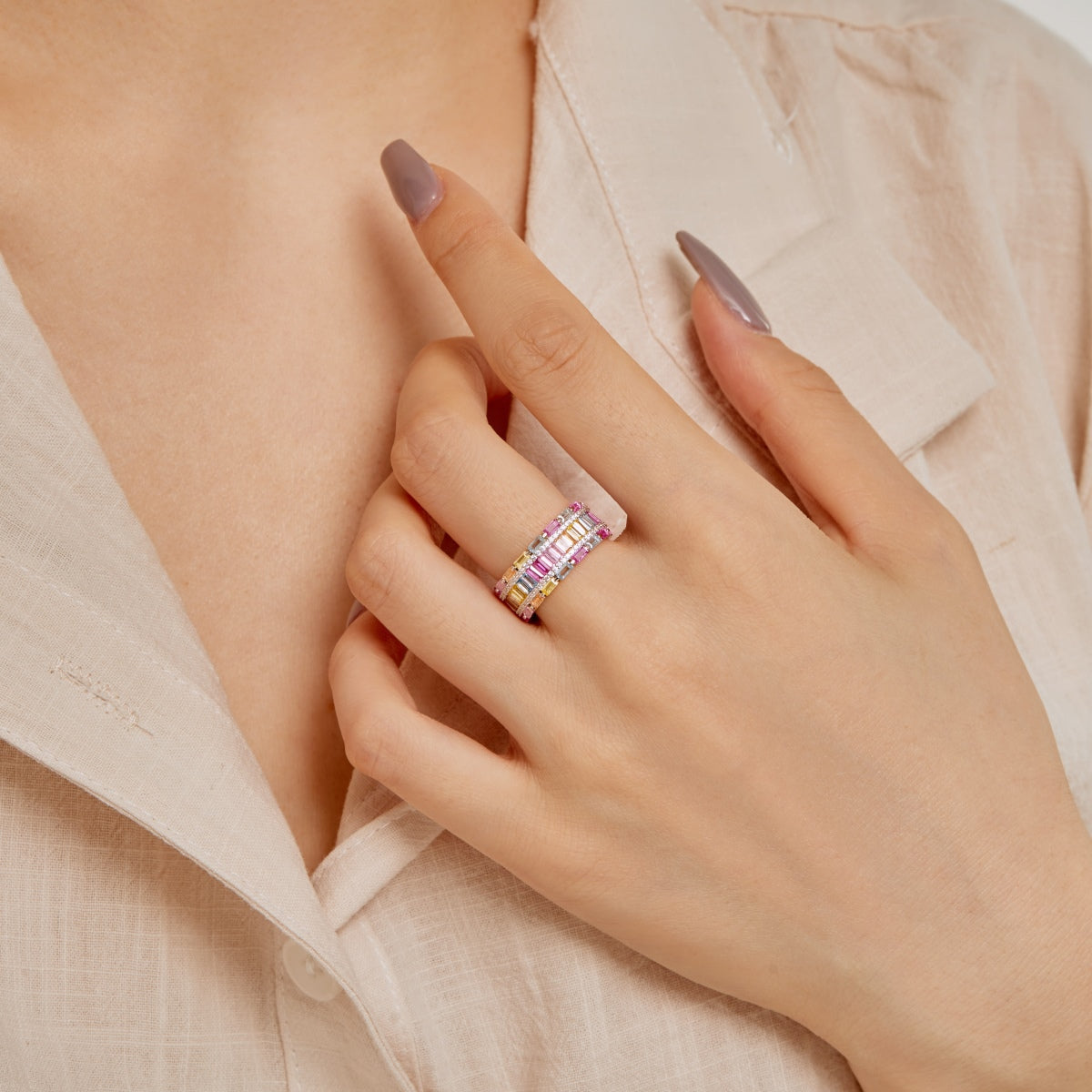 [Royal Jewellery]Dazzling Colorful Radiant Cut Party Ring