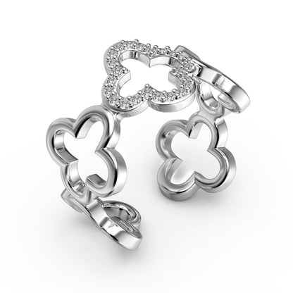 [Royal Jewellery]Hollow Design Four-Leaf Clover Flower Shape Ring
