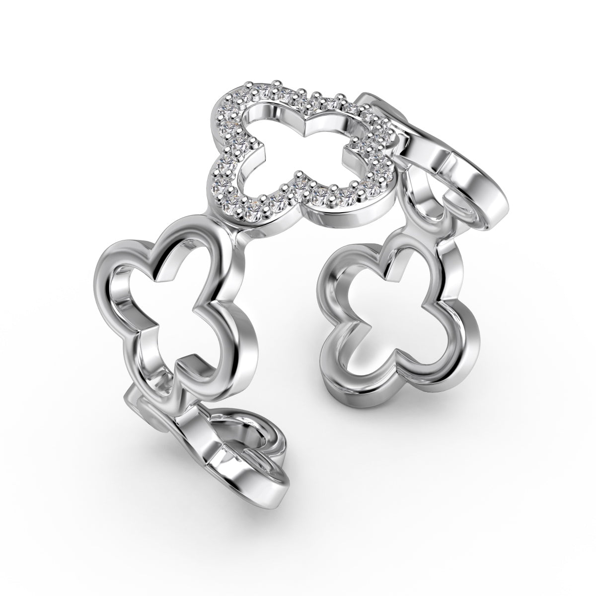 [ROYAL]Hollow Design Four-Leaf Clover Flower Shape Ring