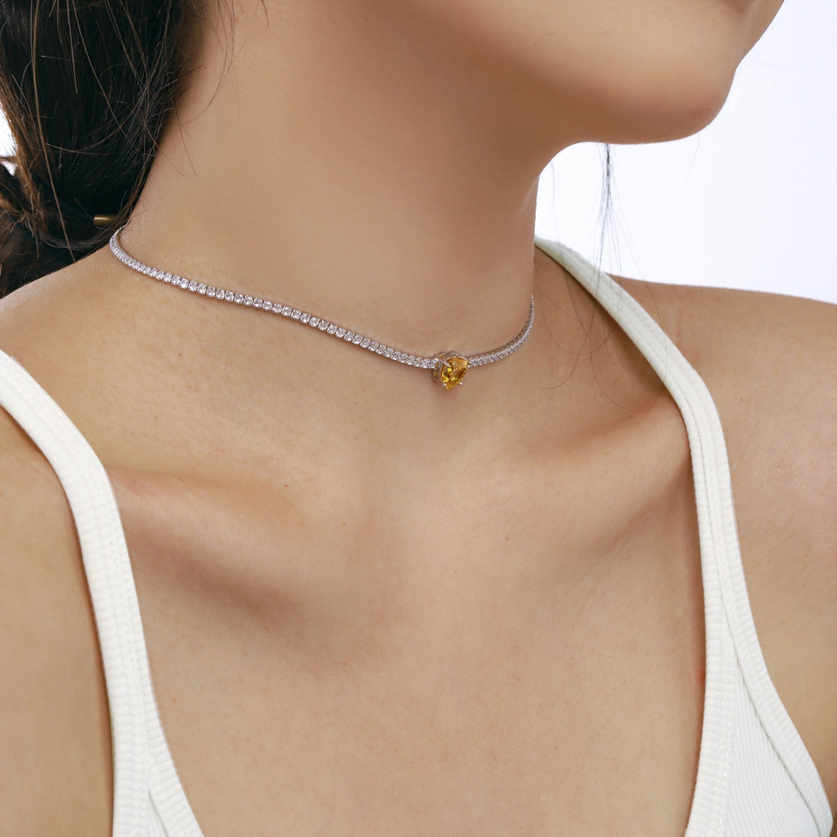 [Royal Jewellery]2.0 Carat Sparkling Tennis Heart Cut Necklace