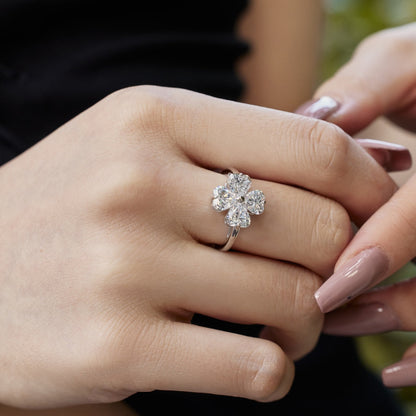 [Royal Jewellery]Heart-shaped Four-Leaf Clover Ball Ring