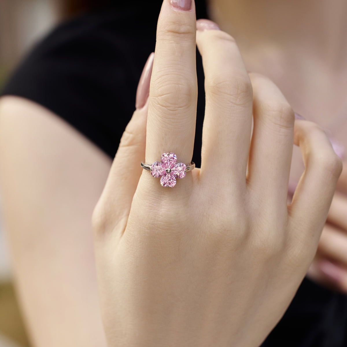 [Royal Jewellery]Heart-shaped Four-Leaf Clover Ball Ring
