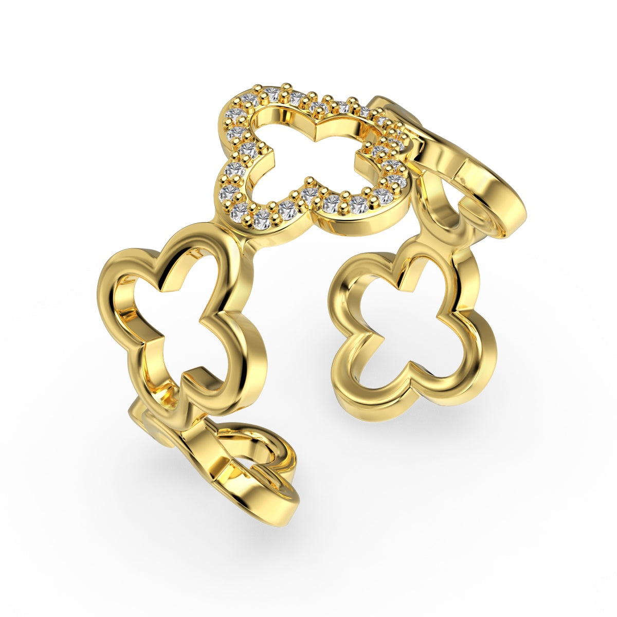 [ROYAL]Hollow Design Four-Leaf Clover Flower Shape Ring