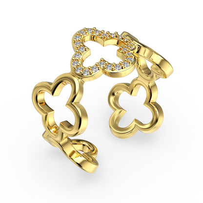 [Royal Jewellery]Hollow Design Four-Leaf Clover Flower Shape Ring