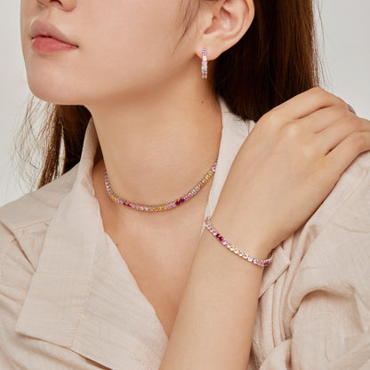 [Royal Jewellery]Radiant Colorful Round Cut Tennis Bracelet