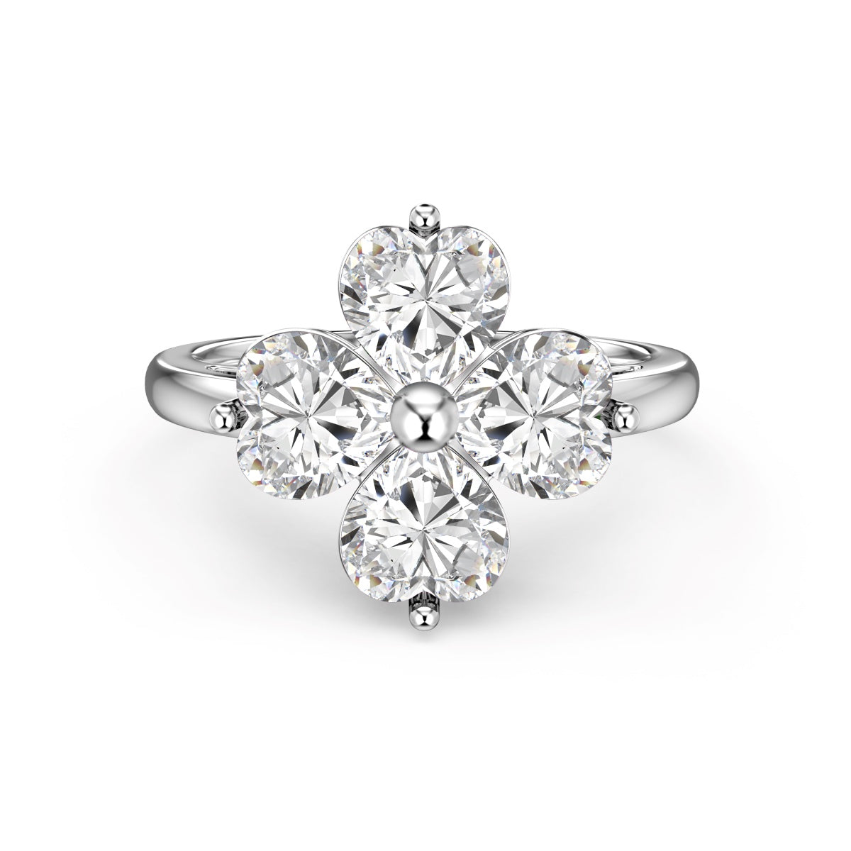 [Royal Jewellery]Heart-shaped Four-Leaf Clover Ball Ring