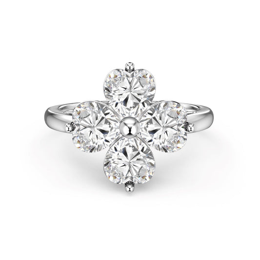 [Royal Jewellery]Heart-shaped Four-Leaf Clover Ball Ring