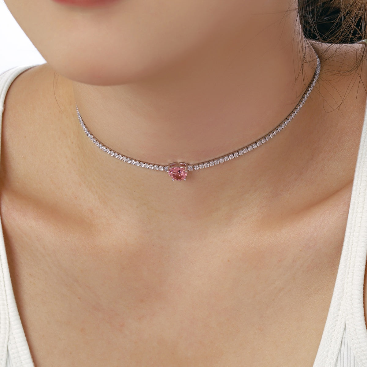 [Royal Jewellery]2.0 Carat Sparkling Tennis Heart Cut Necklace