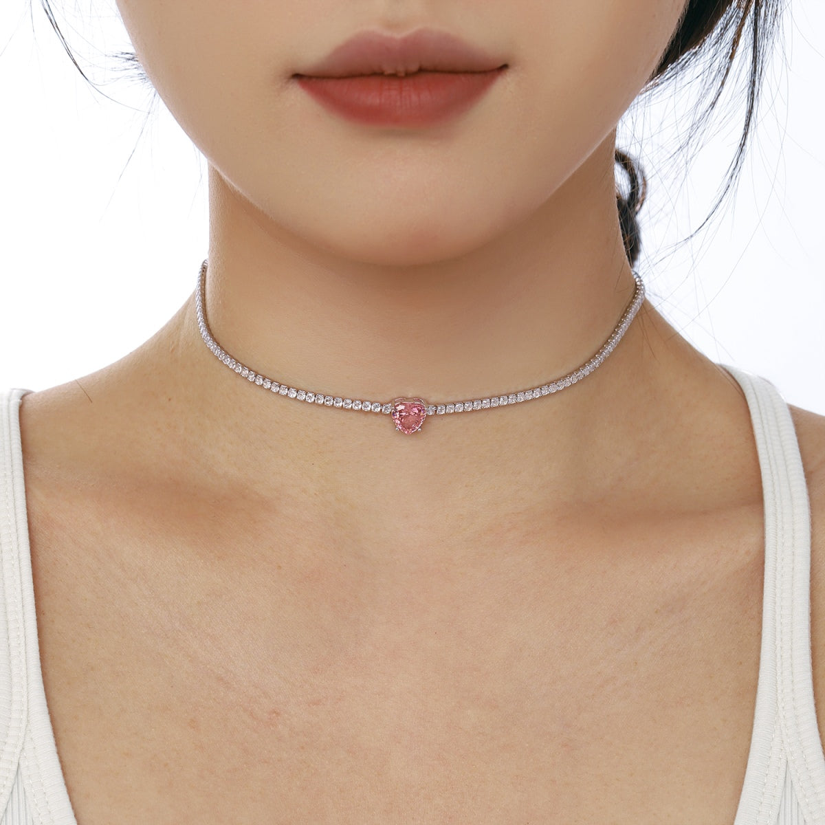 [Royal Jewellery]2.0 Carat Sparkling Tennis Heart Cut Necklace