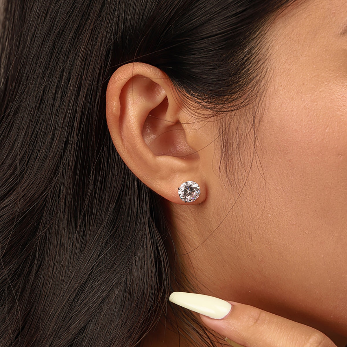 [Royal Jewellery]Stylish Shiny Round Center Stone Stud Earrings