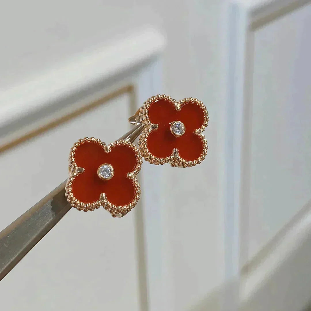 [ROYAL]CLOVER MEDIUM 1 MOTIFS CARNELIAN DIAMOND Ohrringe