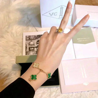 [Royal Jewellery]CLOVER  5 MOTIF MALACHITE DIAMOND BRACELET