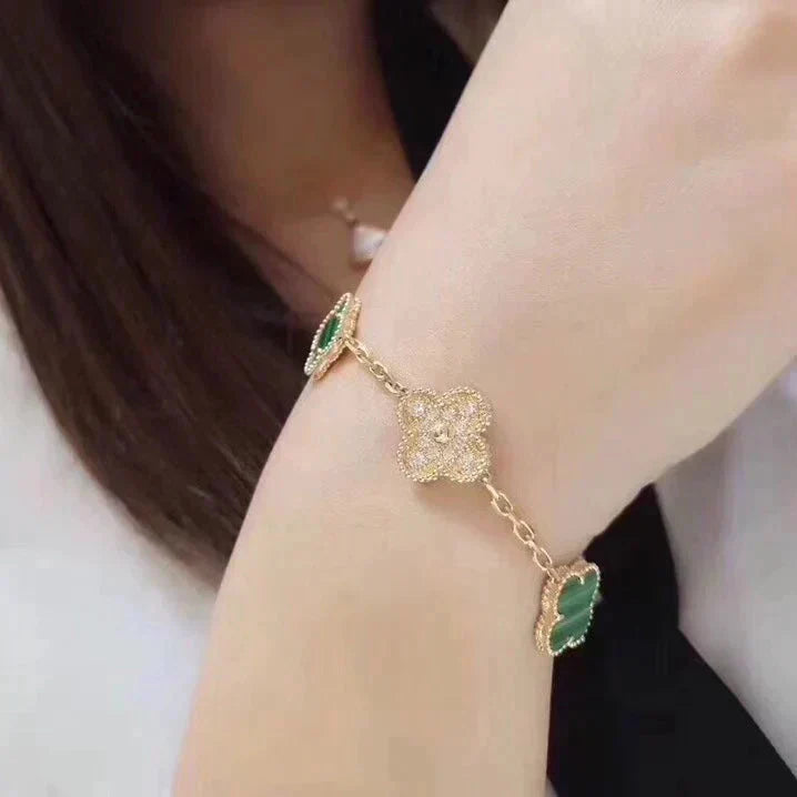 [Royal Jewellery]CLOVER  5 MOTIF MALACHITE DIAMOND BRACELET