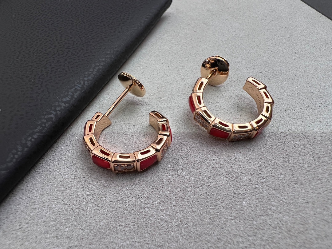 [ROYAL]SERPENTI CARNELIAN PINK GOLD EARRINGS