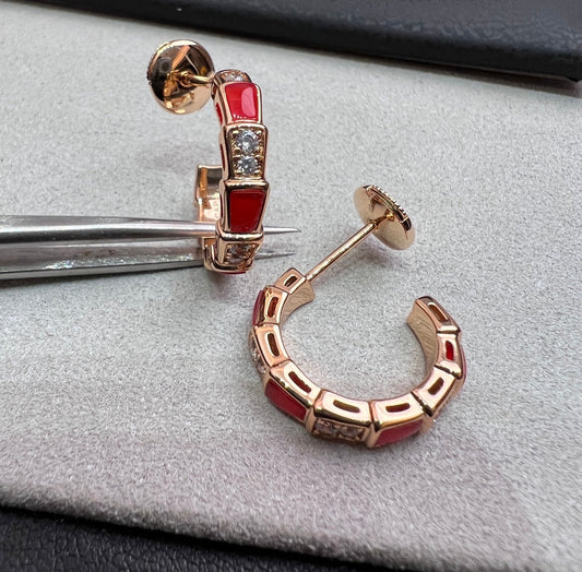 [ROYAL]SERPENTI CARNELIAN PINK GOLD EARRINGS