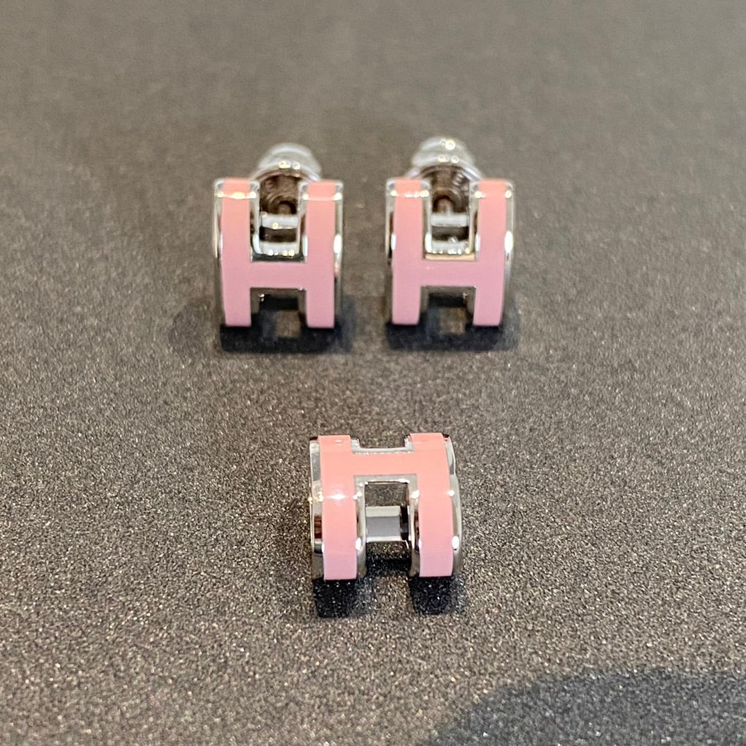 [ROYAL]MINI POP H SILVER EARRINGS PINK