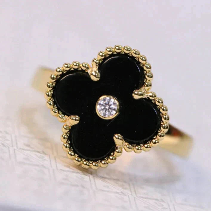 [ROYAL]CLOVER ONYX RING GOLD DIAMOND