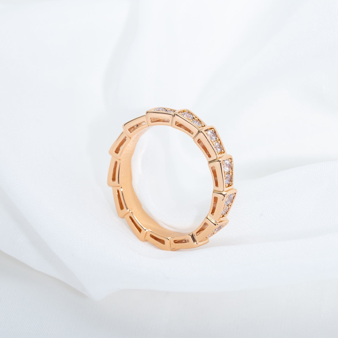 [ROYAL]SERPENTI RING PINK GOLD DIAMOND PAVED 3MM