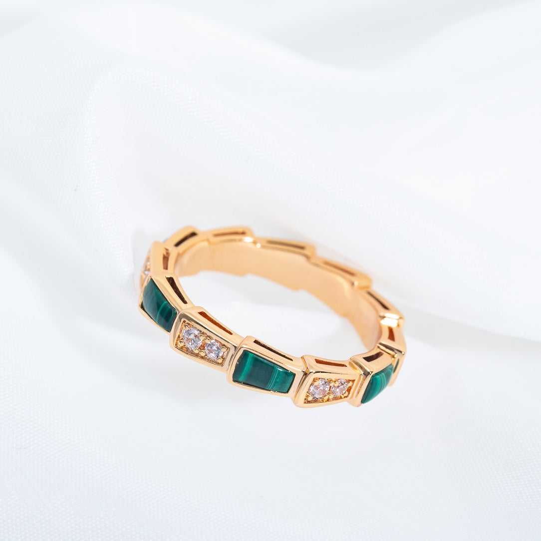 [ROYAL]SERPENTI RING PINK GOLD MALACHITE DIAMOND 3MM