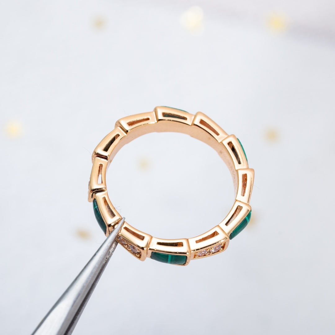 [ROYAL]SERPENTI RING PINK GOLD MALACHITE DIAMOND 3MM