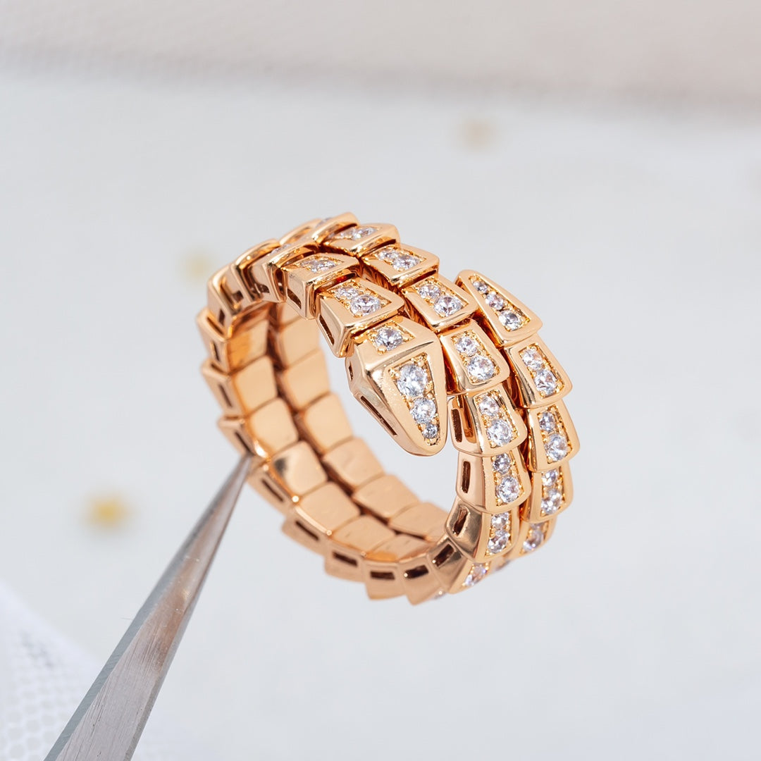 [ROYAL]SERPENTI RING PINK GOLD DIAMOND DOUBLE ROW