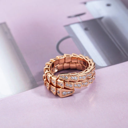 [ROYAL]SERPENTI RING PINK GOLD DIAMOND DOUBLE ROW