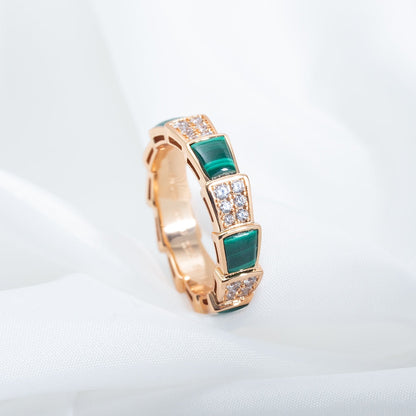 [ROYAL]SERPENTI RING PINK GOLD MALACHITE DIAMOND PAVED 4MM