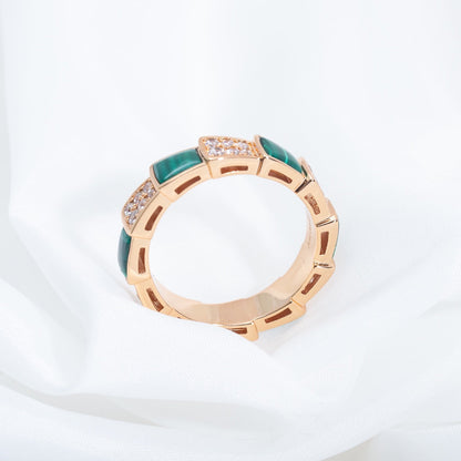 [ROYAL]SERPENTI RING PINK GOLD MALACHITE DIAMOND PAVED 4MM