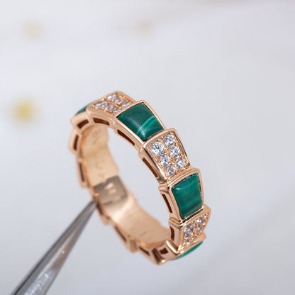 [ROYAL]SERPENTI RING PINK GOLD MALACHITE DIAMOND PAVED 4MM