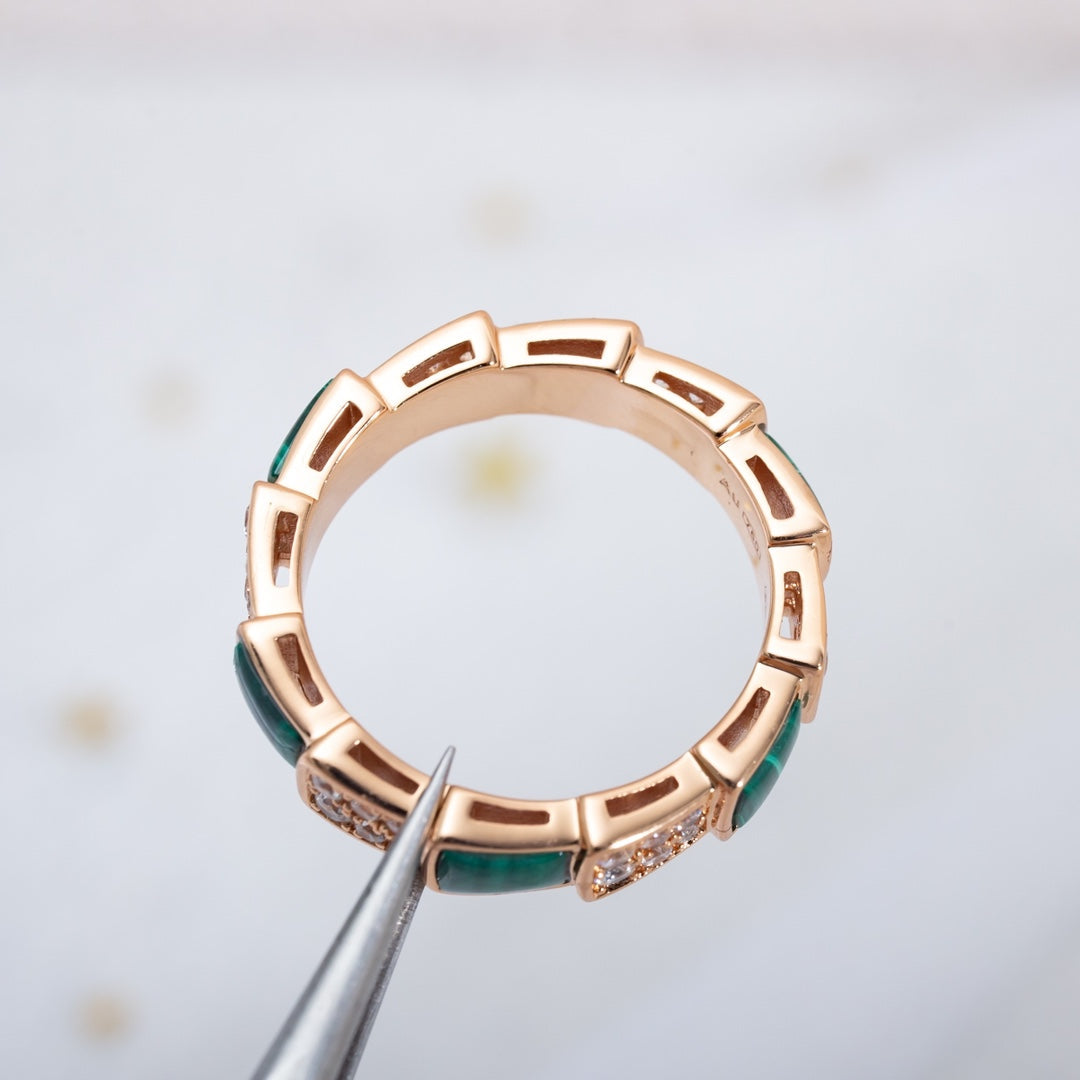 [ROYAL]SERPENTI RING PINK GOLD MALACHITE DIAMOND PAVED 4MM