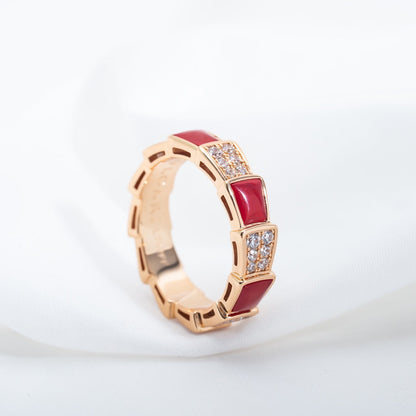 [ROYAL]SERPENTI RING PINK GOLD CARNELIAN DIAMOND PAVED 4MM