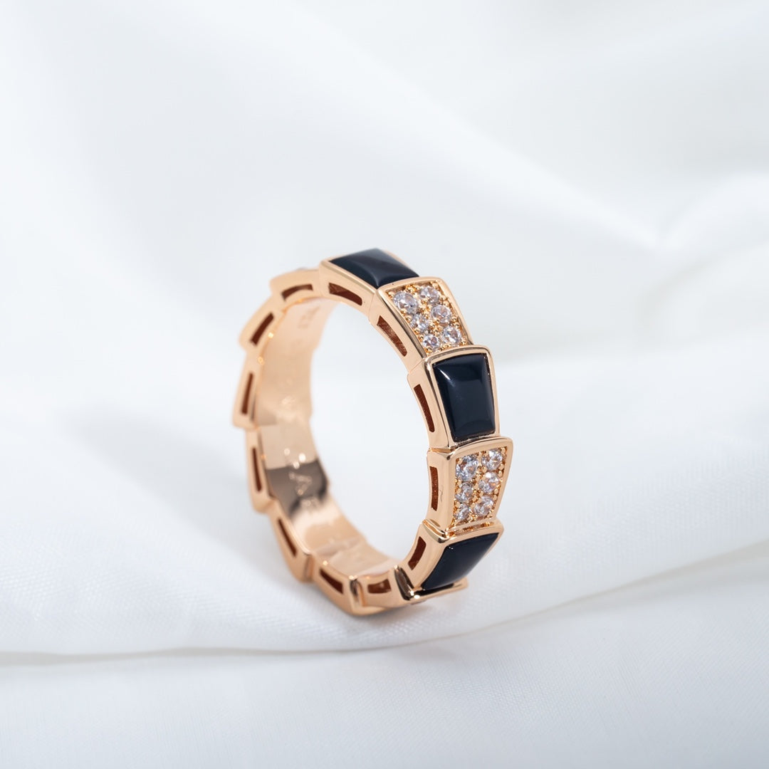 [ROYAL]SERPENTI RING PINK GOLD BLACK MOP DIAMOND PAVED 4MM