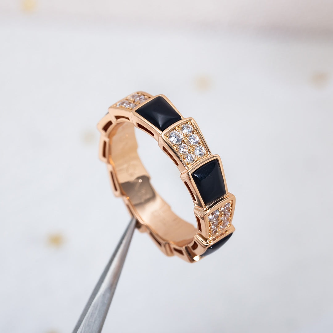 [ROYAL]SERPENTI RING PINK GOLD BLACK MOP DIAMOND PAVED 4MM