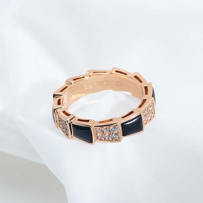 [ROYAL]SERPENTI RING PINK GOLD BLACK MOP DIAMOND PAVED 4MM