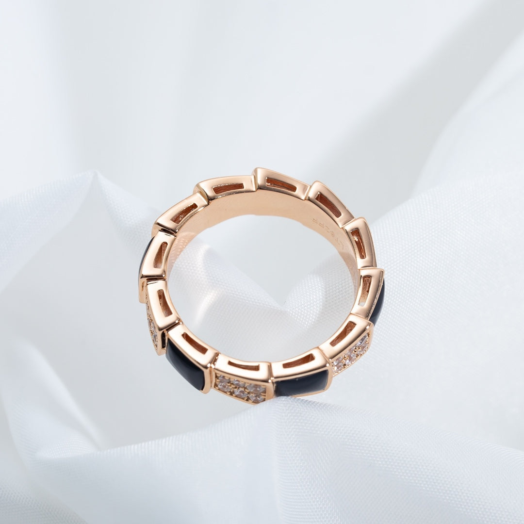 [ROYAL]SERPENTI RING PINK GOLD BLACK MOP DIAMOND PAVED 4MM