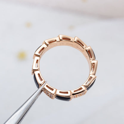 [ROYAL]SERPENTI RING PINK GOLD BLACK MOP DIAMOND PAVED 4MM