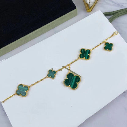 [Royal]MAGIC CLOVER MALACHITE GOLD BRACELET 5 MOTIFS