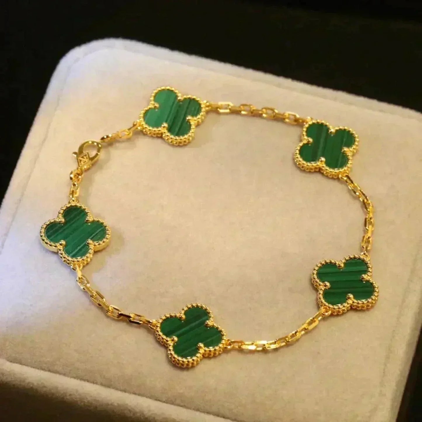 [Royal Jewellery]CLOVER 5 MOTIFS MALACHITE BRACELET