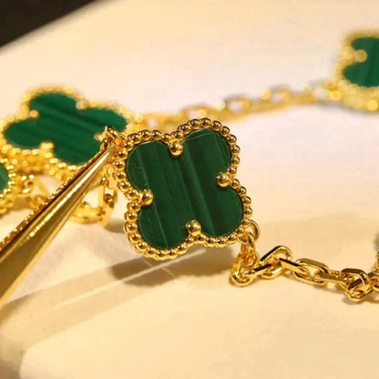 [ROYAL]CLOVER 5 MOTIFS MALACHITE BRACELET