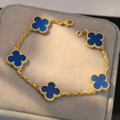 [ROYAL]CLOVER 5 MOTIFS BLUE AGATE BRACELET