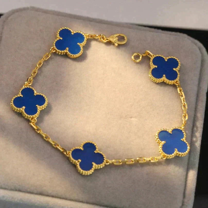 [Royal Jewellery]CLOVER 5 MOTIFS BLUE AGATE BRACELET